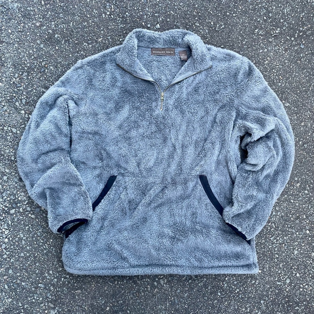 Men's Gray Fleece Sweater Woodland Trail fuzzy quarter zip mens size M medium